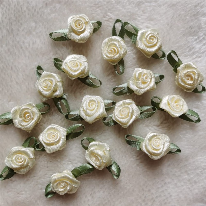100 rosetas de cinta de raso artificial hechas a mano,