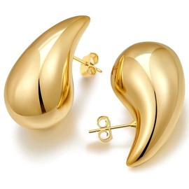 Aretes de lágrima para mujer, aretes de aro de oro grueso, aros abiertos huecos gota de agua de peso ligero, hipoalergénicos, chapados en oro de 18 quilates, joyería ligera de moda