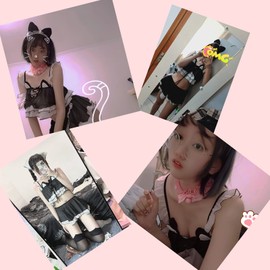 Wannsee Anime Crop-Top Maid Fancy Princess Skirt Cosplay Costume Furry Cat Ear Gloves Socks set(S)