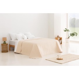 Todocama Feine Tagesdecke mit Stern-Design, für Frühling, Sommer, Herbst und Winter, 100% Mikrofaser, extra weich, Mehrzweck-Bettüberwurf, 120/135-230 x 260 cm, Beige