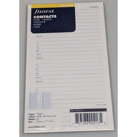 Filofax Personal Contacts Insert, Name, Address, Telephone, Mobile, Email #13020