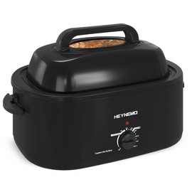 Buffet 22Qt Turkey Roaster with Self-Basting Lid, 1450W Electric Roaster Oven, Stainless Steel with Removable Pan and Rack, Black
