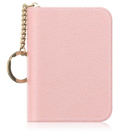 Tiexcnia RFID Credit Card Holder, Small Card Holder Wallet with Keychain Zipper, Leather Card Case Wallet for Women, Pink