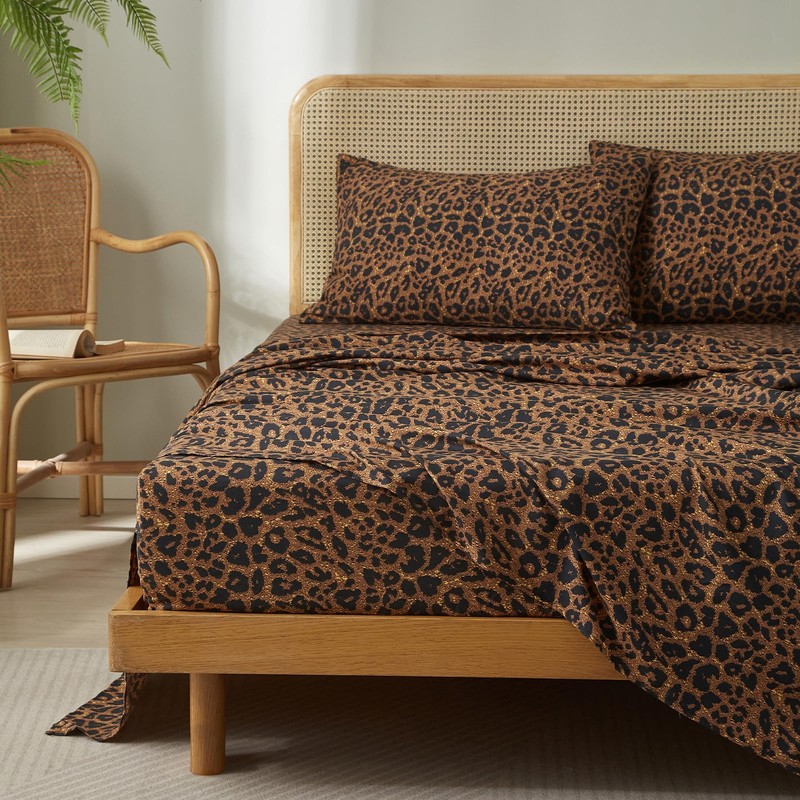 LifeTB Leopard Sheets Set 4 Piece Brown Leopard Cheetah Printed