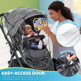 Orzbow Universal Rain Cover for Pushchair, Breathable Pram Rain Cover with Window, Food-Grade EVA Foldable Pram Rain Cover for Stroller, Easy to Install, Ultra Waterproof, Odourless and Durable, Black