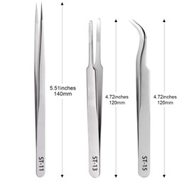 EDu Precision Tweezers, Precision, Extra Fine, High Precision, Thin Plastic Model Tweezers, Modeling, Crafts, Stainless Steel, Set of 3