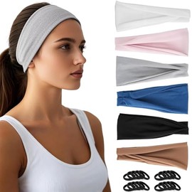 Diademas Deportivas 6 Piezas, Diademas Ejercicio para Mujer Yoga, 20 Ligas para Cabello, Diadema Elástica Suave Que Absorbe el Sudor, Adecuada para Ho