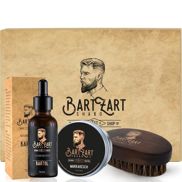 BartZart Shabo Set per la cura della barba in olio da barba di alta qualità con legno di cedro I cera per barba naturale e pennello per barba con setole di cinghiale