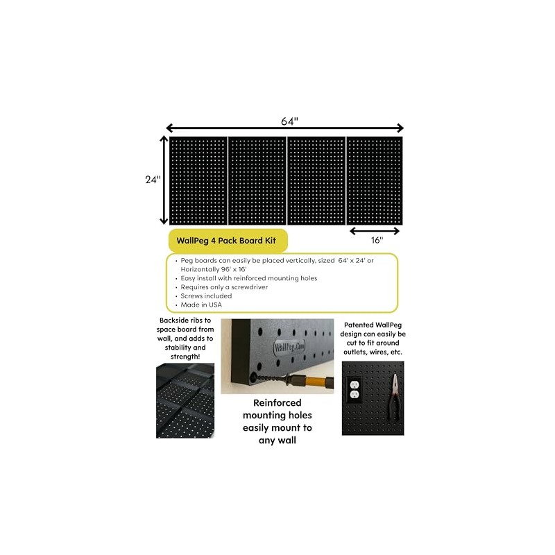 WallPeg Pegboard Kit - 4 Each 24"x16" Peg Board Panels
