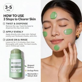 Mascarilla de Arcilla en Barra de Mugwort, con Niacinamida,Acido Salicilico y Centella, Antiporos y Antiacne, 40 g
