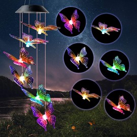 Butterfly Wind Chimes, Solar Wind Chimes, Wind Chimes Outdoor, Patio Decorations Outdoor Butterfly Garden Decor Garden Chimes