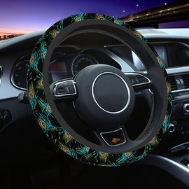 NOMEDOGYIm Peacock Feathers Steering Wheel Cover Blue and Green Steering Wheel Cover for Women Men Anti-Slip Breathable Steering Wheel Protector Car Accessories