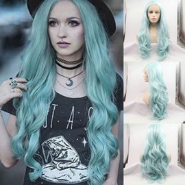 Light Blue Loose Wave Synthetic Lace Front Wigs Long Wave Wigs for Women Heat Resistant Cosplay Wig Party Wig 26Inch (Light Blue)