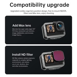 TELESIN Vertical Aluminum Cage Protective Case Frame Housing for Go Pro Hero 12 11 10 9 Black, Fits Go Pro with ND CPL Lens Filter Max Lens on Camera, with Cold Shoe Connect to Video Light Microphone