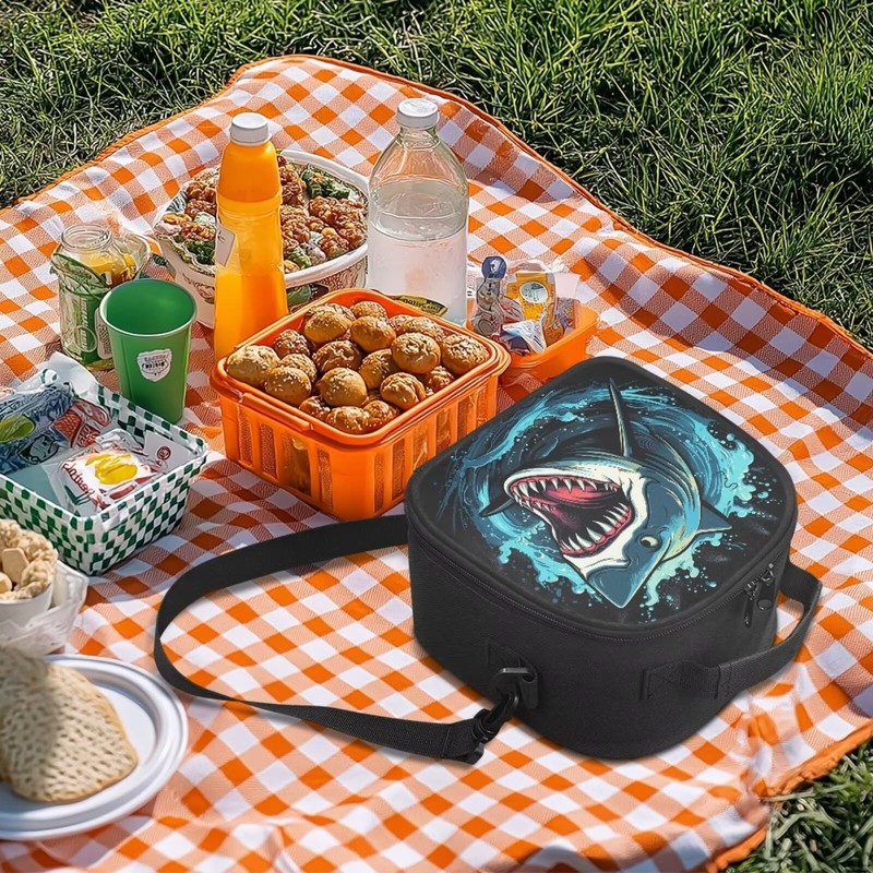 SEANATIVE Cartoon Shark Print Lunch Bag Insulated Lunch Box for