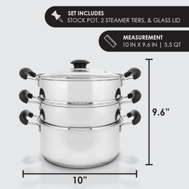 CONCORD 10" Stainless Steel 3 Tier Steamer Steaming Pot Cookware 24 CM (Induction Compatible)
