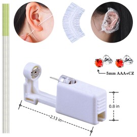 20 Pcs Ear Piercing Kit, Disposable Ear Piercing Gun Kit with 4 Pcs Self Piercing Gun, 4 Pcs Earrings Stud & Cleaning Tools(519 Crown Red Zircon 5mm)