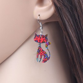 DUOWEI Sweet Basket Cat Kitten Earrings Acrylic Pets Dangle Drop Jewelry for Women Teens Girls Gifts (Cherry Red)