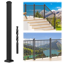 Egadis 2.56 in. x 2.56 in. x 45 in. Porch and Deck Railing Post with Screws & Drill, Aluminum Railing Post, Black Textured Outdoor Powder-Coat Finish Stair Post for Decks, Porches & Balconies (1 Post)