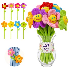 40Pcs Artificial Plush Flower Curtain Tiebacks, Bendable Stem Cutdoor Tiebacks, Sunflower Flower Tiebacks for Bedroom Curtains, Suitable for Birthday Wedding Party Prize Gifts