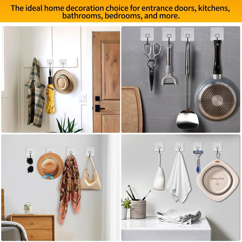 EBUKTUK Wall Hooks with Good Adhesion, Wall Hook Waterproof Transparent
