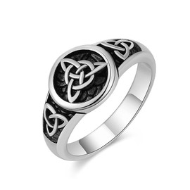 HZMAN Stainless Steel Celtic Knot Ring for Men Women Retro Irish riquetra Trinity Knot Ring (Silver,8)