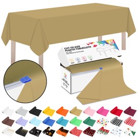 CXPSINC 54 Inch X 300 Feet Plastic Table Cover Roll Disposable Tablecloth with Slide Cutter for All Type/Shape Tables | Picnic, Party, Banquet, Birthdays, Weddings (Gold, 300 Feet)