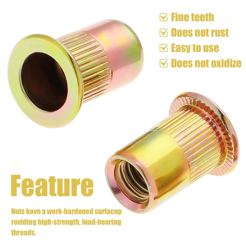 Pack of 100 Rivet Nuts M6 Galvanised Carbon Steel, Flat