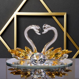 Sparkle Crystal Swan Figurine, Couple Lover Swan Statues, Clear Crystal Swan Ornaments Collectibles, Paperweight Table Centerpiece Ornament, Wedding Home Office Tabletop Decor Valentine's Day (Yellow)