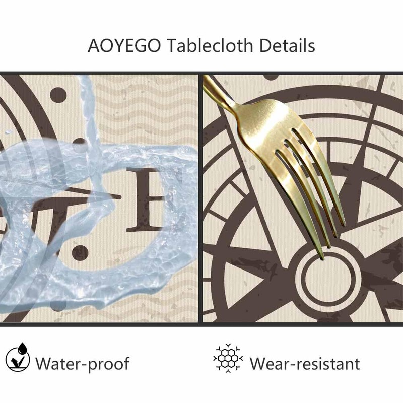 AOYEGO Compass Round Tablecloth 60 Inch Pointer Direction Nautical Adventure