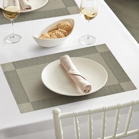 Artoid Mode Teal Gold Crossweave Vinyl Non-Slip PVC Set of 6 Placemats, Wipeable Washable Woven Place Mats For Home Holiday Party Dining Table