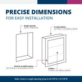 Fox Hollow Furnishings 14x24 Recessed Sloane Wall Niche - Wall Shelf for Storage and Home Decor, 3 Shelves (White with Plain Back)