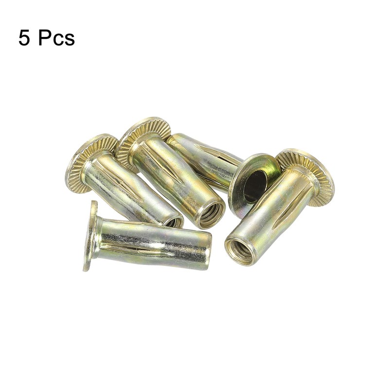 sourcing map Multi-Grip Rivet-Nut, M6 Pre-Bulbed Shank Carbon Steel Color-Zinc-Plated