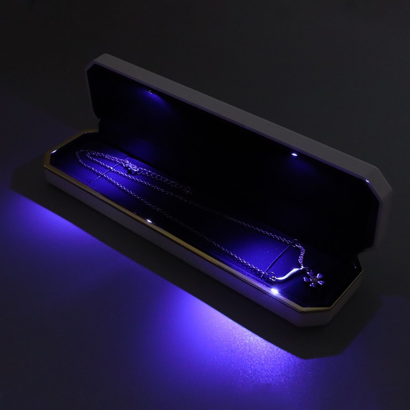 LED Lighted Jewelry Gift Box Rings Bracelet Tray Display Storage