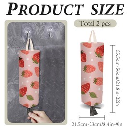 CRASPIRE 2Pcs Cute Strewberry Plastic Grocery Bag Holder with 4Pcs Hooks Reusable Wall Mount Heavy Duty Shopping Storage Bag Sack Canvas Waterproof Washable Organizer Dispenser for Home Kitchen Store