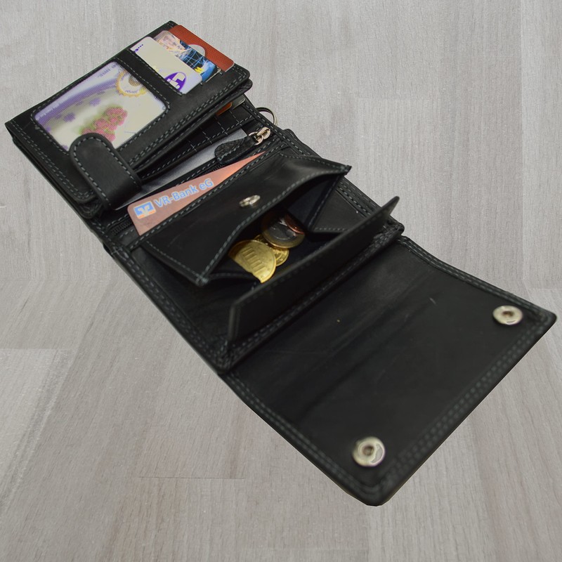 flevado Men's Wallet RFID Protection Trouser Chain Real Leather Portrait