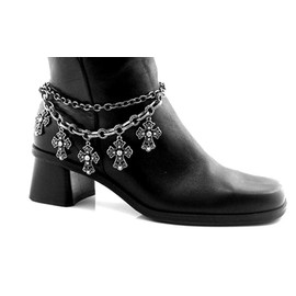 Roger Enterprises Boot Chain Anklet Ankle Bracelet Dangle Filagree Crosses with Rhinestones