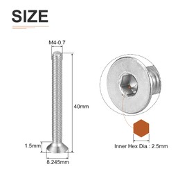 DTGN M4-0.7 x 40mm Flat Head Socket Cap Screws, 20 Pack 304 Stainless Steel Hex Socket Flat Head Screws, Full Thread, Countersunk Bolts
