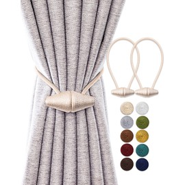 TECVINCI Magnetic Curtain Tiebacks with Upgrade Larger Magnet, 2 Pack 40cm Drapery Holdbacks for Indoor & Outdoor Curtain - Beige