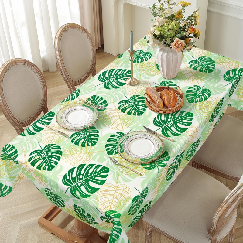 Arquiel Tropical Palm Leaf Tablecloth Waterproof, Summer Green Plants Rectangle