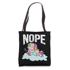 Nope Sleepyhead Sleeping Bed Rainbow Myth Fairytale Unicorn Tote Bag
