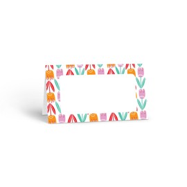 Stonehouse Collection | Contemporary Floral Table Tent Cards | Floral Print Place Card | Decor, Decoration, Classroom, Luncheon, Birthday, Any Occasion | 25 Count (Pink and Orange Tulips)