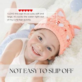 Toalla de microfibra para el cabello para niños, gorro de cabello seco para chupar agua, absorbente y rápido para niñas y niños, Rosa (Pink Cat)