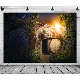 Loccor Fabric 10x8ft Resurrection of Jesus Christ Backdrop Empty Tomb Hole He is Risen Crucifixion at Sunrise Background Lord Pray Christian Christmas Easter Holy Light Religious Belief Photo Prop