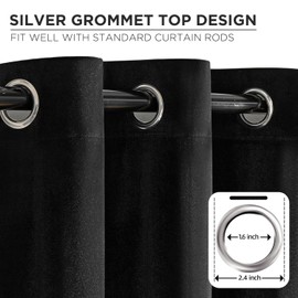 Joydeco Black Velvet Curtains 96 Inches Long, Luxury Grommet Blackout Curtain 2 Panels, Thermal Insulated Privacy Room Darkening Window Drapes for Bedroom Living Room Home Theatre (52Wx96L)