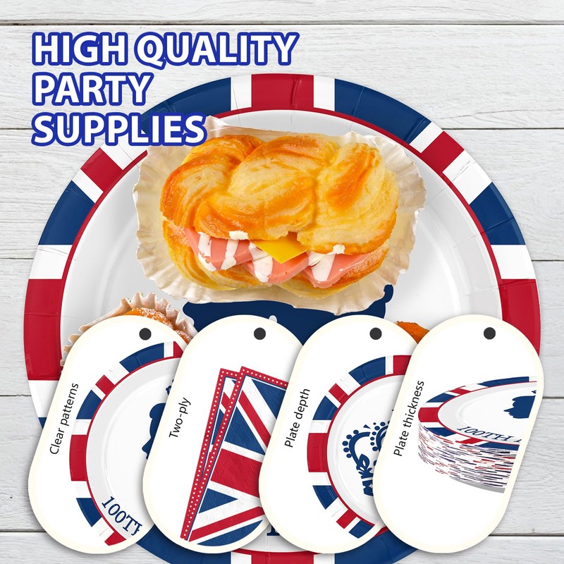96Pcs Britain UK England Flag Party Decorations, Serves 24