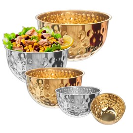 Gold Mixing Bowls Set of 5, Stainless Steel Mixing Bowls, Metal Nesting Salad Bowls Kitchen Food Storage Containers for Cooking, Baking, Prepping Christmas Serving, No Lids, 1.6/2/3.2/4.2/4.9 QT
