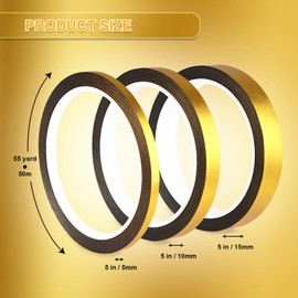 PLAXIARY Gold Tone Tape Matte Gold Metallic Tape Gold Finish Polyester Film Tape for Gift Wrapping, Crafts Making, Detailing Accent Wall & Furniture (Matte, Gold, 3 Rolls,1/5”, 2/5”, 3/5”, 165 Yards)