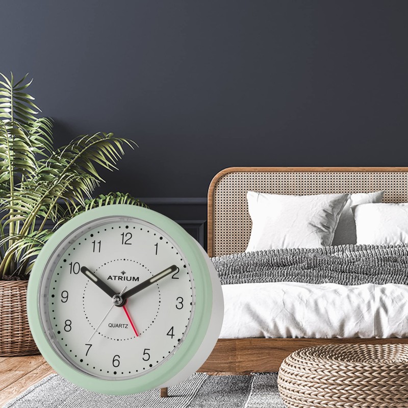 Atrium Modern Design Alarm Clock Analogue Quartz without Ticking with