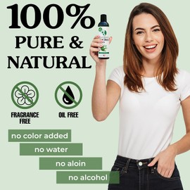 Aloe Vera orgánico de aloe vera 100% puro y natural prensado en frío con dispensador de disco de 8 onzas, ideal para la cara, cabello, acné, quemaduras solares, piel seca